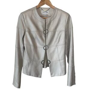 Joseph Ribkoff Jacket Sz XS/TP Gray Padded Shoulder Polyester Spandex Mob Wife